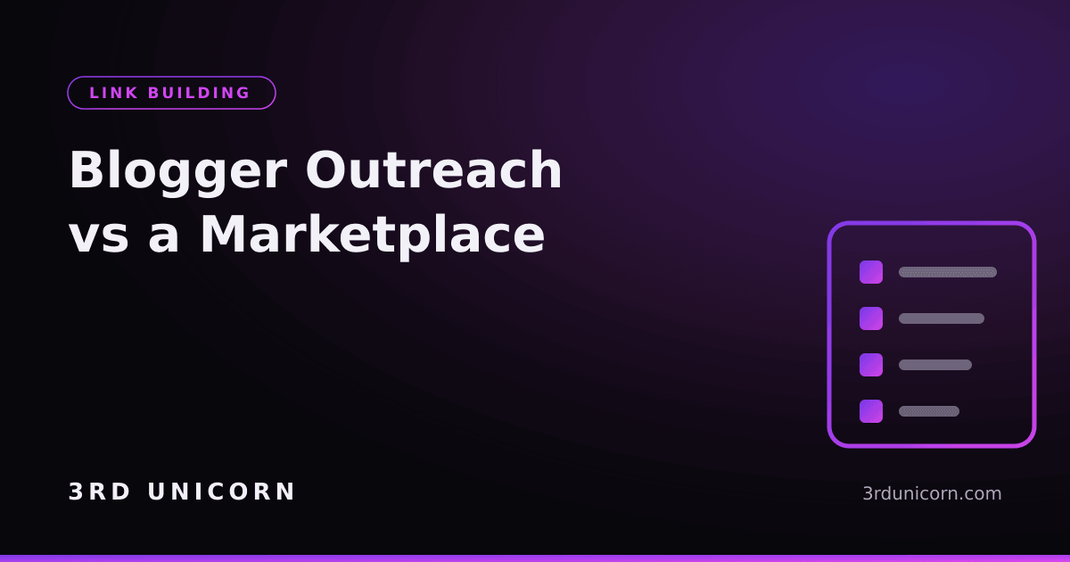 Branded graphic: blogger outreach vs a marketplace — cost per live link, time and risk