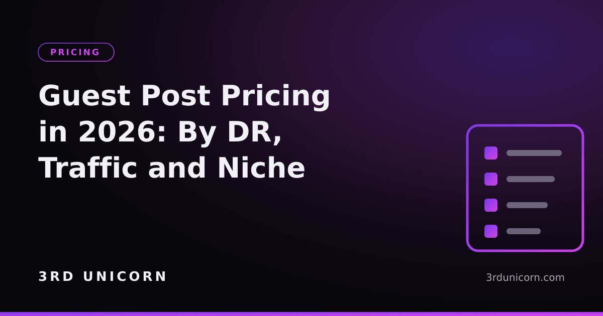 Branded graphic: guest post pricing — what a placement should cost by DR, traffic and niche