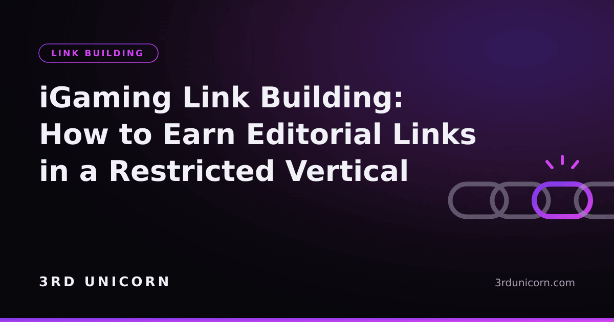 Branded graphic: iGaming link building — earning editorial links in a restricted vertical
